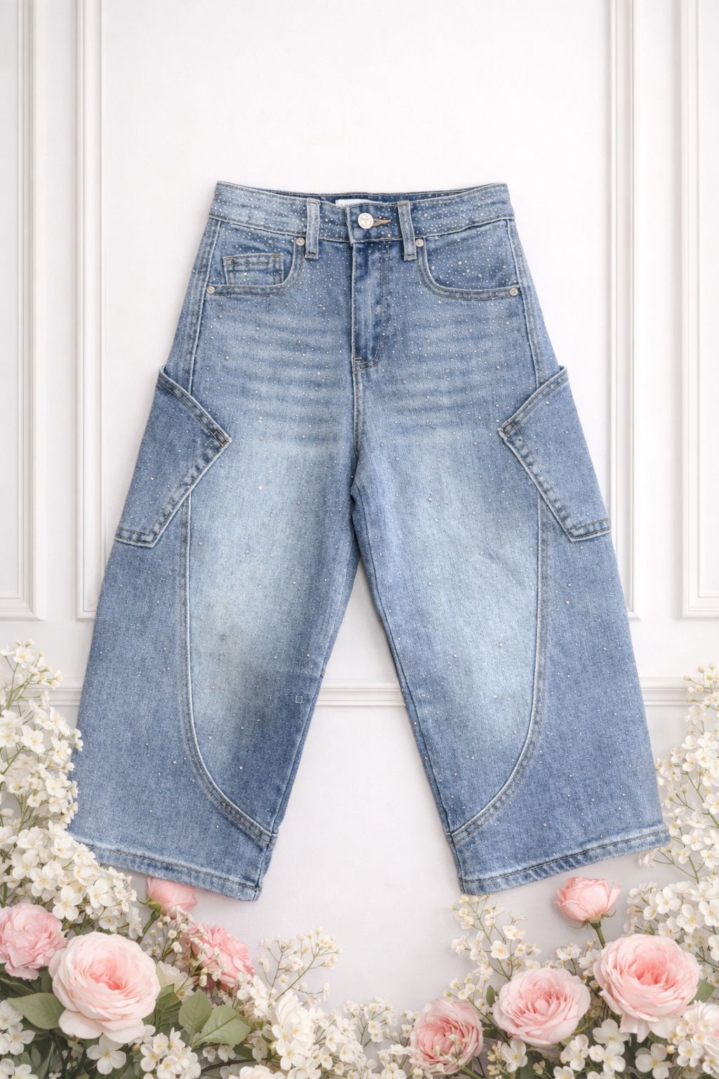 Jeans cargo brillantinato